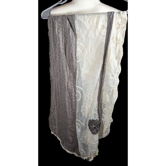 Vintage Floral Embroidered Lace Grey And White Scarf - Picture 3 of 6